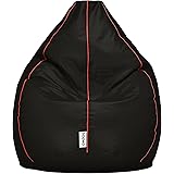 Amazon Brand - Solimo XXXL Leatherette Bean Bag Cover without Beans (Black with Pink Piping)