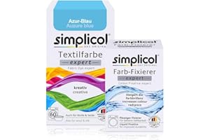 simplicol Textilfarbe expert + Farbfixierer Kombipack, Azur-Blau 1710: Farbe für Waschmaschine oder manuelles Färben