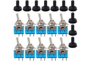 Gebildet Lot de 10 Mini Interrupteurs à Bascule SPST avec Capuchon Étanche,2Bornes,2Positions,Miniatures Marche/Arrêt,6A/125VCA,3A/250VCA pour Bricolage Voiture Tableau Bord Équipement Électronique