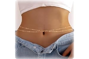 LOKXMVE Collana da donna in oro a 2 strati, catena per il corpo in metallo regolabile, con perle rotonde, sexy, bikini belly a vita, gioiello per il corpo per donne e ragazze, Verstellbare, ottone, Nessuna