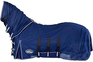 Marengos - Fliegendecke mit Elastik-Halsteil | engmaschige Ekzemerdecke | Schutz vor Insekten | Fliegendecke mit Schweif- & Bauchlatz | Outdoor-Pferdedecke in Nachtblau | 145 cm