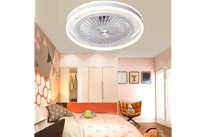 AHQX Ventilateur Silencieux Avec Éclairage LED 48W Plafonnier Avec Plafonnier Suspension Dimmable Télécommande Peut Timing Moderne Lumière De Plafond Pour Le Salon Chambre Pour Enfants Lumière,Blanc