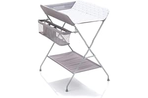 Fillikid Baby Wickelkombi - klappbare Wickelkommode, mobiler Wickeltisch mit Wickelauflage und Ablagefächern, platzsparend und stabil - Punkte Grau
