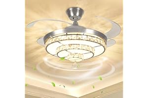 Depuley Ceiling Fans with Lights and Remote, Modern Crystal Fan Light Ceiling, Ceiling Light with Retractable Fan Blades, 3 Speed, Chandelier Light with 3 Color Changeable, Timing, K9 Crystal