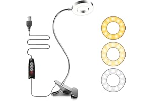 AKYNITE USB Lampe de Bureau à Pince, 48 LED 360° Flexible, 3 Couleur et 10 Luminosité Réglable, LED Lampe à Pince, Clip Lampe de Lit/Bureau/Chevet/Lecture pour Livre (Argent)