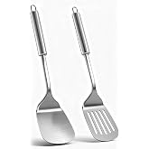 Xiqiggi 2 Pcs Stainless Steel Kitchen Spatula, Kitchen Utensils Set, Sturdy and Durable Kitchen Trowel, Silver Slotted Spatul