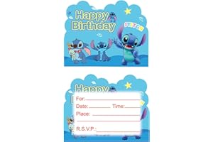 FAMILIO 40 Pcs Theme Invitations Cards Kids Party Invitations Cards Stitch Party Invitations & Birthday Cards for Children Boys Girls Birthday Party Celebrations