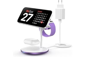 DEESOOCO Indukcyjna stacja ładująca 3 w 1 do wielu urządzeń, 15 W Mag-Safe stacja ładująca do iPhone 15 14, Mag-Safe ładowarka do iWatch Ultra 2/1/Series 9, AirPods, Purple