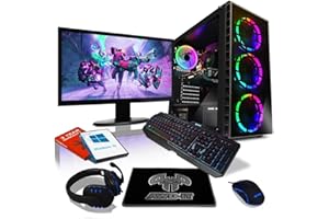 AWD-IT Ensemble Gaming PC - Processeur AMD Ryzen 4300G à 4 cœurs • Écran LED 22"• Clavier et Souris Gamer • 16 Go 3200MHz • 1 to • Étui à LED Bleue • WiFi • Windows 11