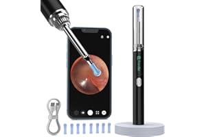 FERDIIZ Otoscopio, 1080P 3,5mm Pulizia Orecchie, Pulisci Orecchie con 6 Luci LED, Otoscopio Professionale con 8 Cucchiai per iPhone, iPad e smartphone Android, Nero