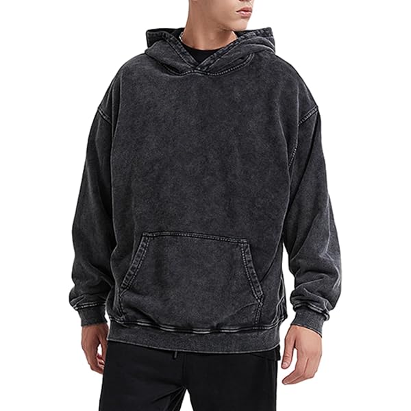 Dnzzs Men's Oversized Heavyweight Hoodie – 100% Cotton French Terry, Acid Wash Vintage Style, Unisex Streetwear Pullover