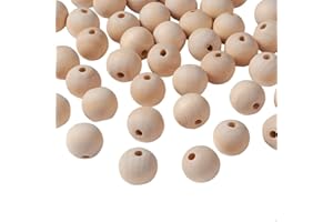 Perlin Perle di legno 6/8/10/12/14/16/18/20 mm, colore naturale, incolore, da infilare, per legno fai da te, con perline intermedie da 2 ~ 4 mm (50 pezzi)