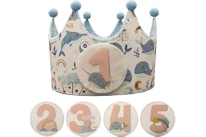 Kembilove Corona Cumpleaños – Corona Primer Cumpleaños niño – Fiesta de cumpleaños Smash Cake – Corona Unicornio Intercambiables de 1-5 Años – Regalos Personalizados, Ballenas