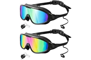 Lorrtta Wide Vision Swimming Goggles 2 Pack, Wide View Anti Fog & UV Protection Goggles Swimming Clear Vision Goggles Adult Women No Leaking Fit Swimming Goggles Adult Men