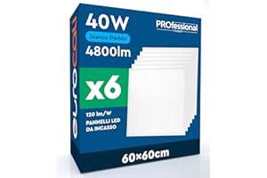 EUROCALI 6 Pannelli LED 60x60 40W Quadrati da Incasso 4800 lumen con Driver Philips - Luce Fredda 6500K - Plafoniera da Ufficio ad Alta Luminosità 120 lm/W Lampada da Soffitto per Controsoffitti Modulari