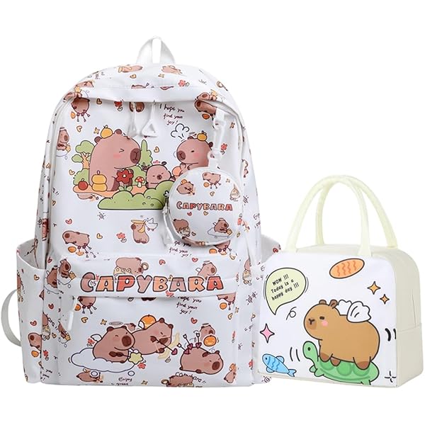 CYGMRFH Capybara Kawaii Rugzak met knuffeldier en sleutelhanger