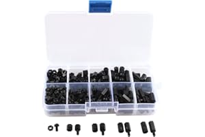 HALJIA Juego de 300 unidades de tornillo y tuercas M3 de nailon negro, cabeza hexagonal, tornillos espaciadores, separadores redondos, cabeza cilíndrica y varios tamaños