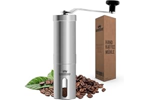 RUMMERSHOF Macinacaffè Manuale con Macinacaffè in Ceramica 2.0 - Macinacaffè Manuale in Acciaio Inossidabile- Macinacaffè Espresso incl. Spazzola e Borsa per Smerigliatrice Impostazione Precisa Della Macinatura