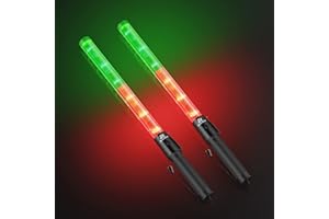 RoadHero 2 Pack 21 Inch Traffic Wands, Red and Green LED Traffic Control Baton with 3 Flashing Modes, Air Marshaling Signal Wand with Side Clip for Airport, Parking, Car Directing