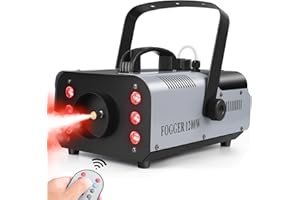 Macchina del Fumo, U`King 1200W con 6 Luci LED, Macchina del Fumo RGB con Telecomando e Serbatoio da 1L per Bar, DJ, Discoteca, Matrimonio, Festa, Teatro, Halloween