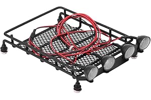 Dilwe Dachträger Gepäckträger mittlerer Größe mit 4 runden LED-Leuchten für Axial SCX10 1/10 RC Crawler Car(4 Weiß)
