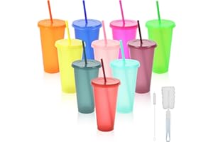 Galerie SV 10 Pièces Colorées Gobelet Plastique Reutilisable,710ML Verres Plastiques Réutilisables Gobelets Réutilisables pour Café/Boissons Froides/Jus/Tasses de Fête/Tasses de Voyage Rouge
