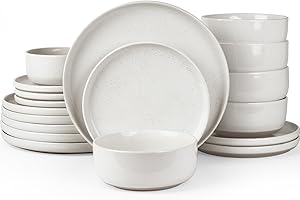 Richmount Milkyway Plates and Bowls Set, 18 Piece Dinner Set, Speckled Stoneware Dinner Sets for 6 People, Chip and Scratch Resistant Dinnerware Sets, Dishwasher & Microwave Safe, White