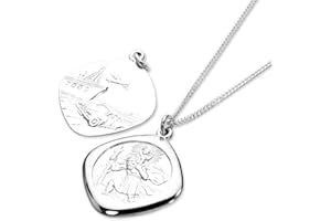 SAYERS LONDON Sterling Silver Large Reversible Square St Christopher Pendant - 18 Inches
