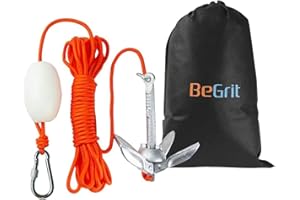 ‎BEGRIT BeGrit 0,7Kg Anker Faltanker verzink Ankerset mit 10m reißfesten Ankerleine ø 6 mm & Ankerboje Kugel Set(Silber)
