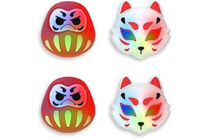 PlayVital LED Iluminados Agarres para el Pulgar - Tapas de Joystick para ps5/4, para Xbox Series X/S, para Xbox One, para Switch Pro, Cubiertas de Agarre con Diseño Divertido (Daruma & Kitsune)