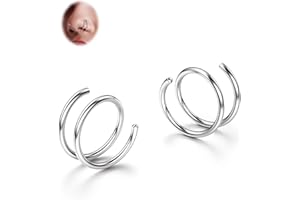 BodyBonita 2-8 Pezzi Ammorbidito 316L Acciaio Inossidabile Doppio Cerchio Piercing Naso per Piercing Singolo 22G 20G 18G Anelli per il Naso a Spirale Pieghevoli a Cerchio per Donna 8 mm 10 mm
