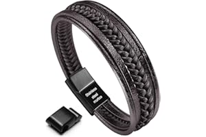 murtoo Bracelet for Man Cowhide Genuine Leather Women Unisex Cuff Wrap Bracelet Brown Black Multi-Layer Magnetic Clasp Rope Wristband