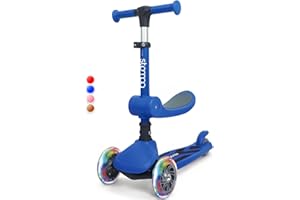Stompa Scooter for 2 Year Old | 2-in-1 Toddler Scooter with Seat | 3 Wheel Scooters for Boy & Girl | LED Light Up Wheels, Adjustable Height, Foldable, Lean to Steer, Max 50KG
