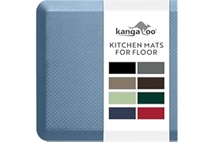 KANGAROO Thick Ergonomic Anti Fatigue Cushioned Kitchen Floor Mats, Standing Office Desk Mat, Waterproof Scratch Resistant Topside, Supportive All Day Comfort Padded Foam Rugs, 20x32, Sky Blue