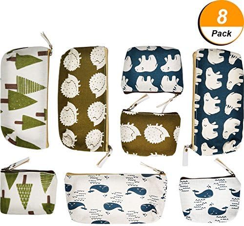 8 Pieces Linen Pen Pencil Case Stationery Pouch Makeup Cosmetic Bag Coin Purse with Cute Forest and Animal