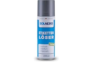 SOLAERO Etikettenentferner (200ml) - Klebstoffentferner extra stark – entfernt Etikettenreste & Klebereste von Holz, Glas & Kunststoff – Orangenduft – für Auto, Vignette, uvm – Made in Germany