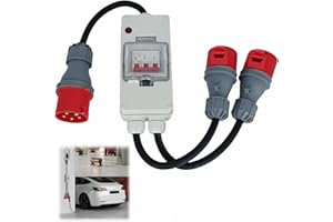 ZHEHNSA starkstrom Adapter 32A auf 16A X2 400V mit Sicherungsautomat,Starkstrom Verteiler 16A reinem Kupfer 5-polig 1.5M IP44 Kupplung, cee Adapter Verlängerungskabel für Caravan Wohnmobil Industrie
