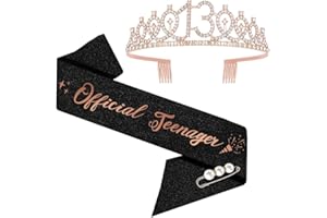 MOITKPTT 13th Birthday Sash and Tiara, Happy 13th Birthday Crown Birthday Gift for Girl, Teenager Thirteen Years Old Birthday Tiara Crowns for Girls Gift (Rose Gold)