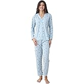 Women's Floral Patterned Combed Cotton Fabric Front Button Shirt Collar Long Sleeve Pajama Set