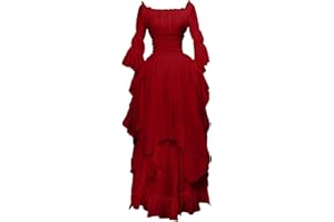 AnnSemo Renaissance Costume for Women Halloween Steampunk Gothic Maxi Dress Ruffle Layered Victorian Dress Chemise Medieval Pirate Peasant Irish Long Dresses for Lady