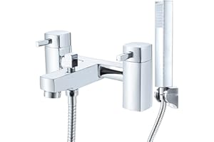Bath Taps with Shower,NewEast Bathroom Square Tub Mixer Taps Dual Lever Bath Filler Tap Chrome