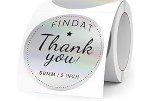 ‎FINDAT FINDAT 50 mm Runde Silber Laser Thermo-Etiketten Rolle Selbstklebende Drucker Holographische Etiketten Kreis Vinyl Wasserdichtes Klebepunkte Aufkleber für Büro Logo Design QR Versand 200 Stück