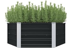 vidaXL Jardinera Exterior Grande Macetero Huerto Urbano Maceta XXL Mesa Cultivo Hexagonal Verduras Plantas Flores Acero Galvanizado Gris 129x129x45cm