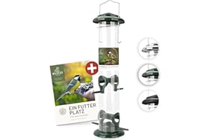 wildtier liebe Körner Futtersäule, Vogelfutterspender 38cm, Grün - aus rostfreiem Metall I Vogel-Futterstation, Vogelfutter-Säule, Wildvögel Futtersilo I Ganzjährige Vogelfütterung