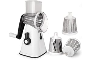 NILICAN Râpe manuelle rotative pour pommes de terre avec 3 lames interchangeables, facile à utiliser (blanc)