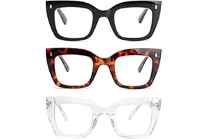 KoKoBin 3 confezioni di oversized occhiali da lettura quadrati da donna, anti luce blu con cerniere a molla occhiali