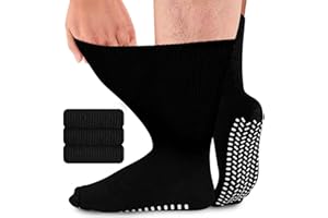 inaWarm Diabetic Girp Socks for Men Women, 3 Pairs Non Slip Soft Extra Wide Top Sock for Swollen Feet Ankle Leg, 90% Cotton Hospital Breathable Slipper Socks