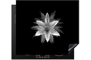 KitchenYeah© Protection Pour Plaque Induction 59x52 cm Plaque de Deco Cuisine Protégé Cache De Cuisson Vitroceramique Fleur - Noir et blanc