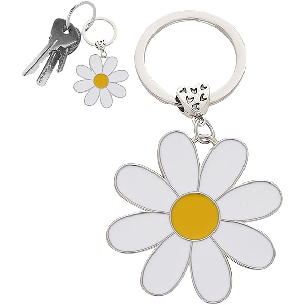 FizzyButton Gifts Daisy Flower Keyring with Enamel Charm and Gold