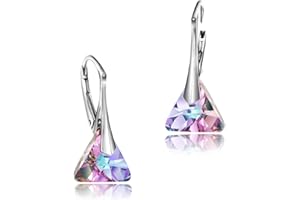 Chic Bijoux Kolczyki wiszące dla kobiet z dźwignią - wykonane ze srebra wysokiej próby 925 i oryginalnych kryształów - hipoalergiczne, prezent dla mamy, fioletowe/niebieskie/czarne